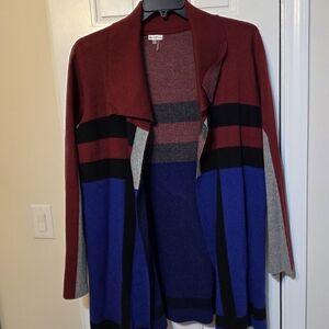 Sioni Burgundy and Blue Open Cardigan